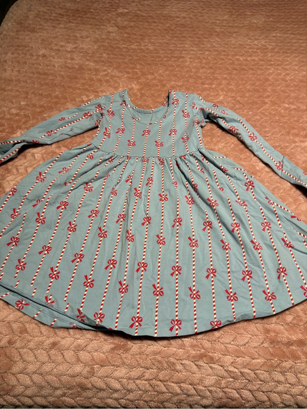Hanna Andersson Light Blue Long-Sleeve Candy-Cane Print Dress